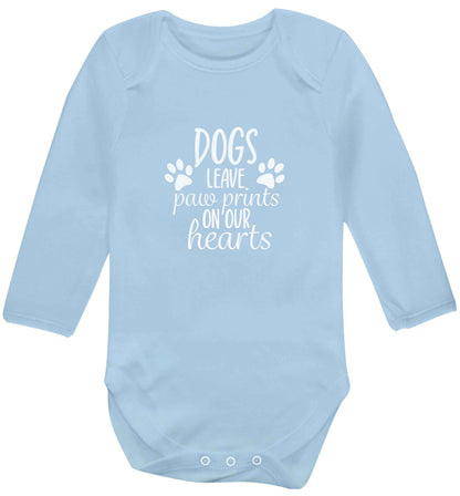 Dog leave paw prints on our hearts baby vest long sleeved pale blue 6-12 months