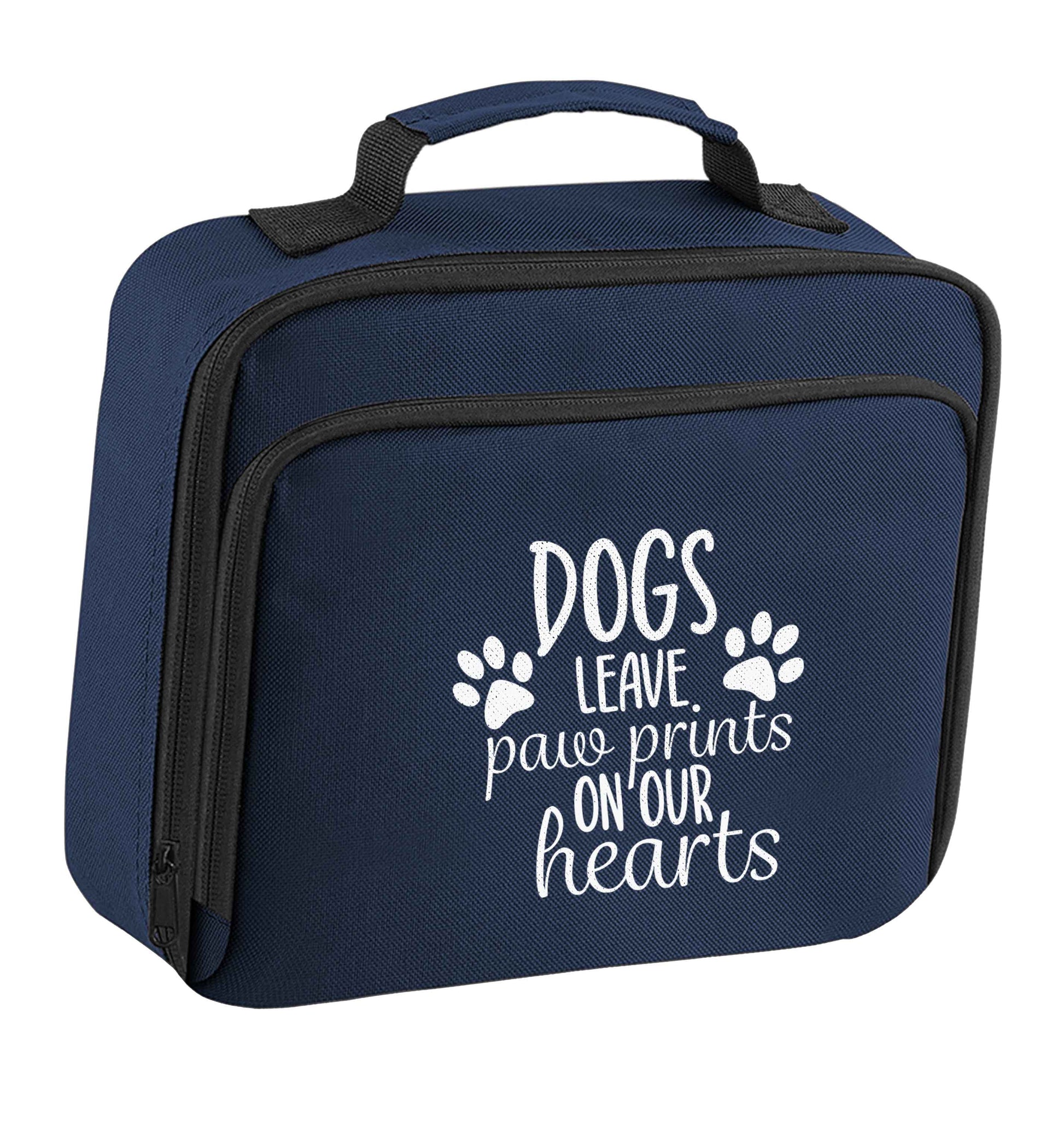 Dog leave paw prints on our hearts insulated navy lunch bag cooler