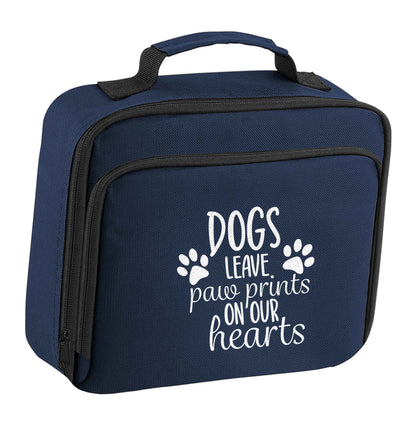 Dog leave paw prints on our hearts insulated navy lunch bag cooler
