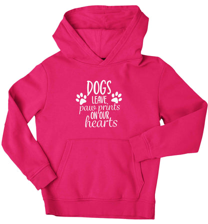 Dog leave paw prints on our hearts children's pink hoodie 12-13 Years