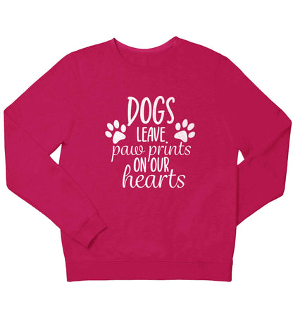 Dog leave paw prints on our hearts children's pink sweater 12-13 Years