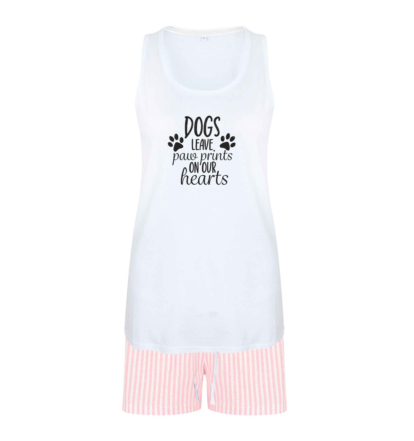 Dog leave paw prints on our hearts size XL women's pyjama shorts set in pink 