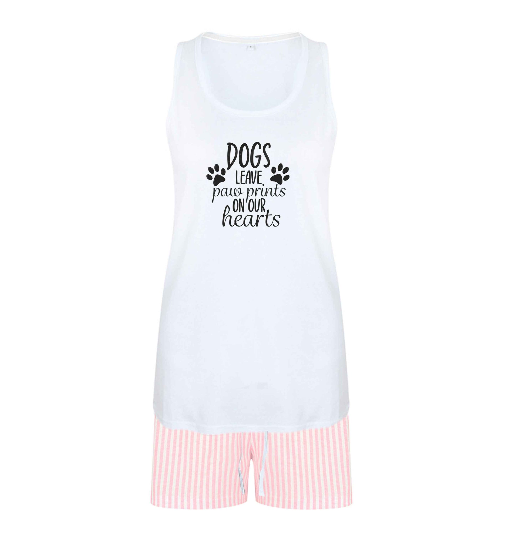 Dog leave paw prints on our hearts size XL women's pyjama shorts set in pink 