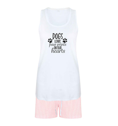 Dog leave paw prints on our hearts size XL women's pyjama shorts set in pink 