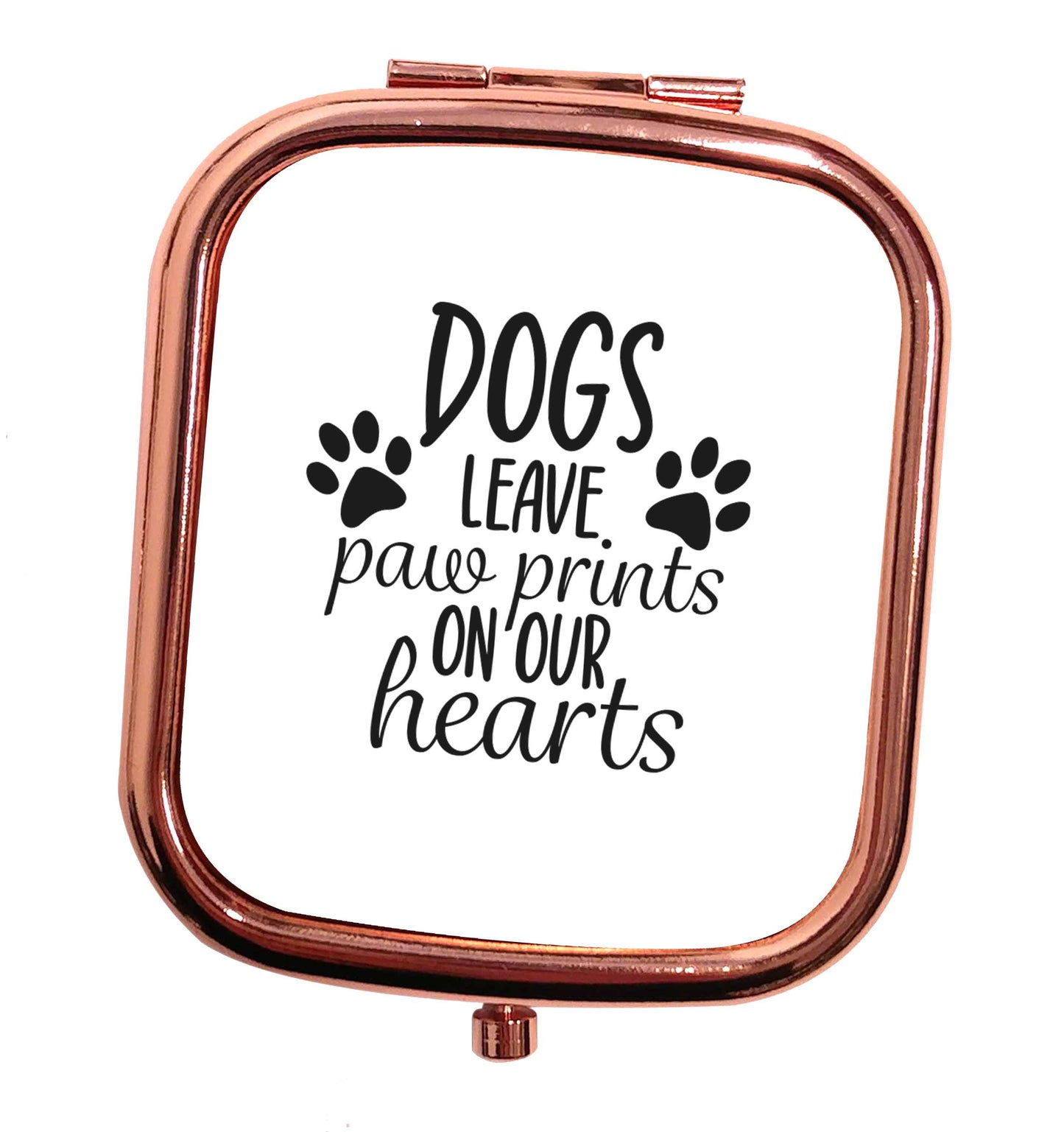 Dog leave paw prints on our hearts rose gold square pocket mirror