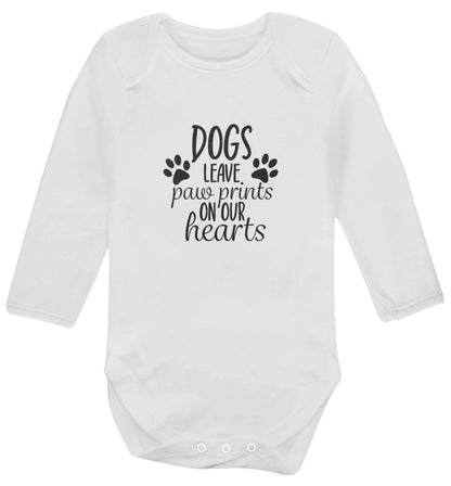 Dog leave paw prints on our hearts baby vest long sleeved white 6-12 months
