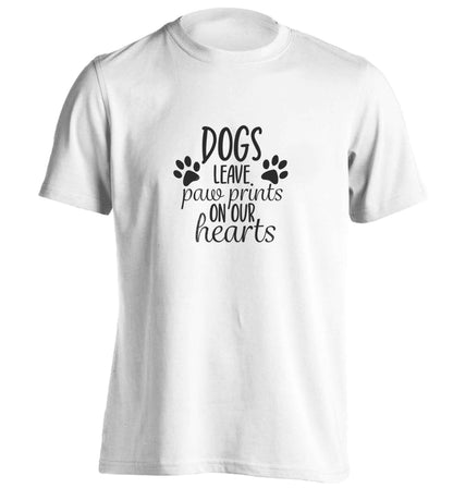 Dog leave paw prints on our hearts adults unisex white Tshirt 2XL