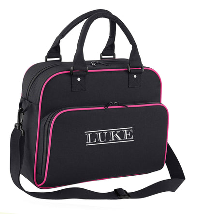 Personalised name children's dance bag black with pink detail