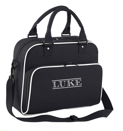 Personalised name children's dance bag black with white detail