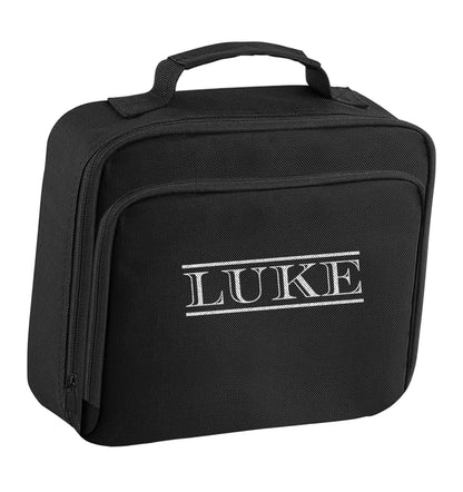 Personalised name insulated black lunch bag cooler