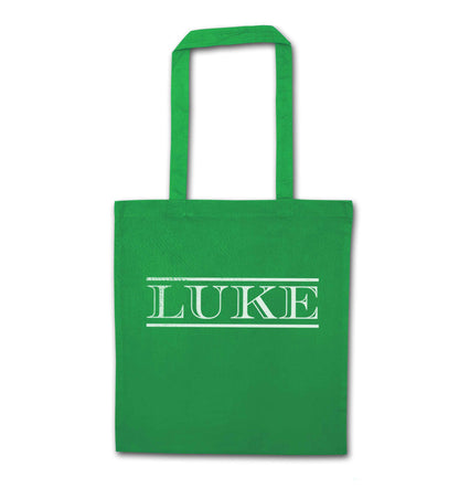Personalised name green tote bag