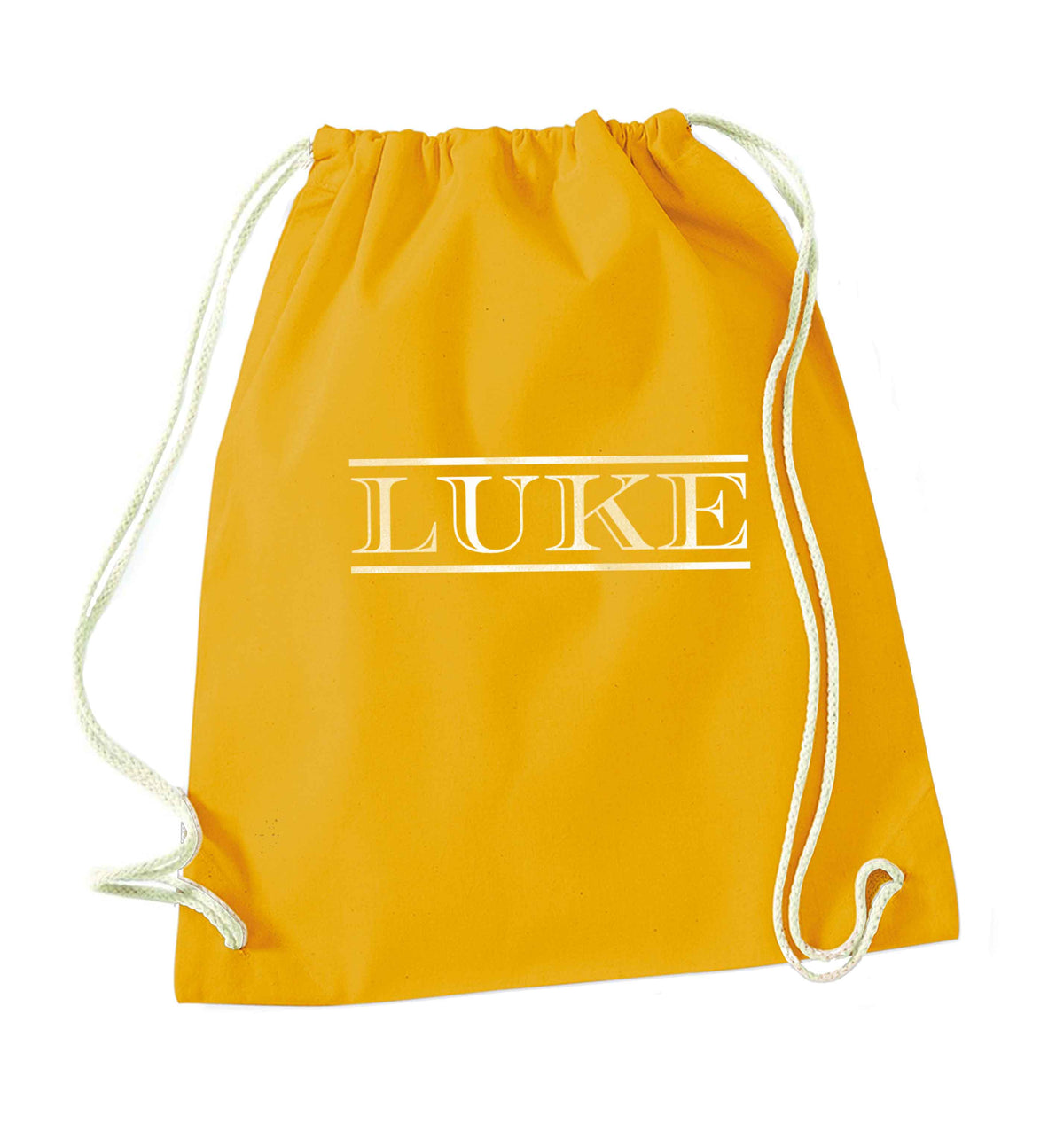 Personalised name mustard drawstring bag