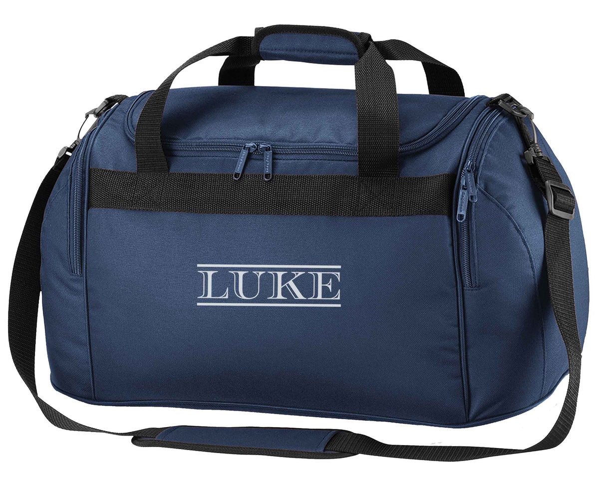 Personalised name navy holdall / duffel bag