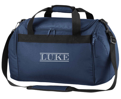 Personalised name navy holdall / duffel bag