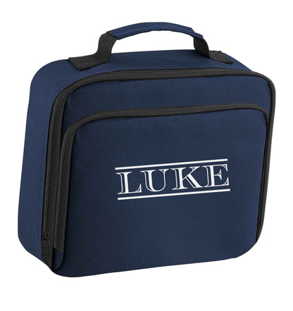 Personalised name insulated navy lunch bag cooler