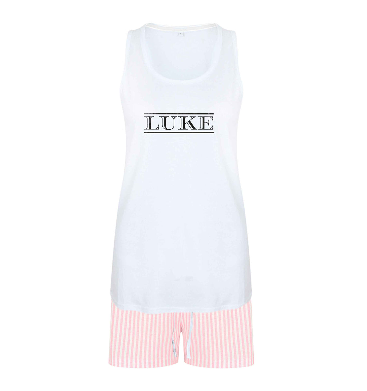 Personalised name size XL women's pyjama shorts set in pink 
