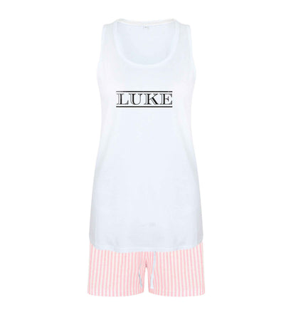 Personalised name size XL women's pyjama shorts set in pink 