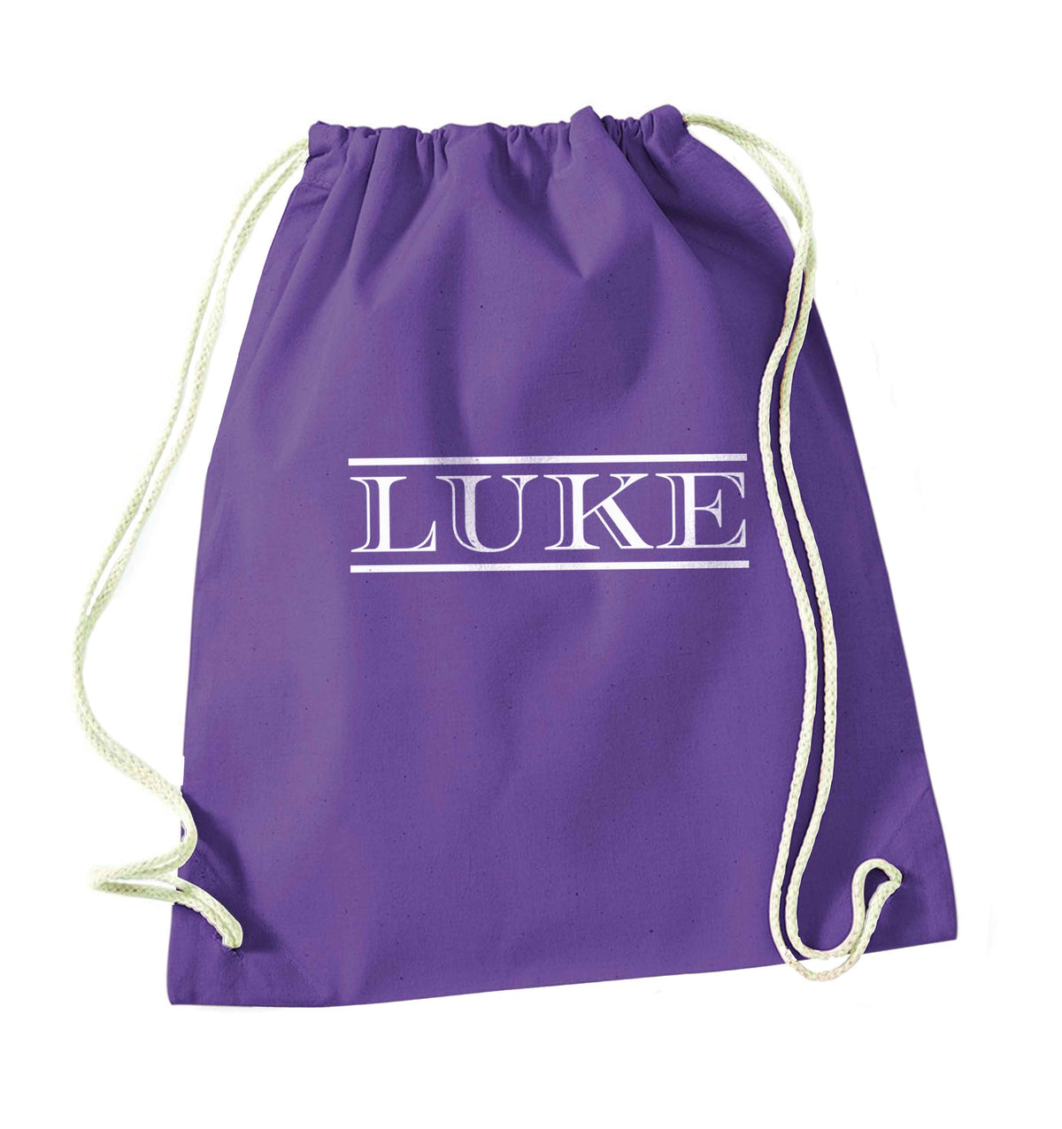 Personalised name purple drawstring bag