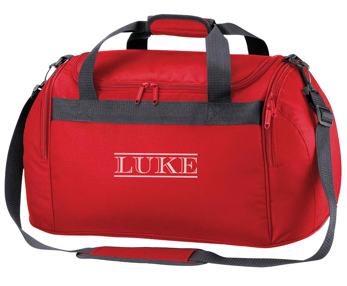 Personalised name red holdall / duffel bag