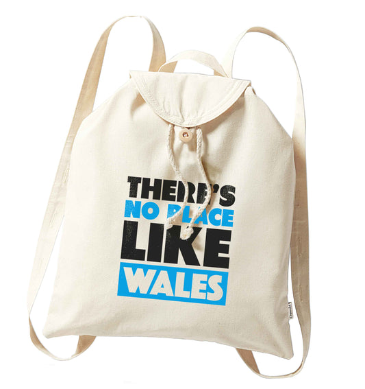 There's no place like Wales organic cotton backpack tote with wooden buttons in natural