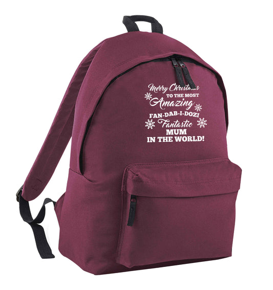 Merry Christmas to the most amazing fan-dab-i-dozi fantasic mum in the world maroon children's backpack