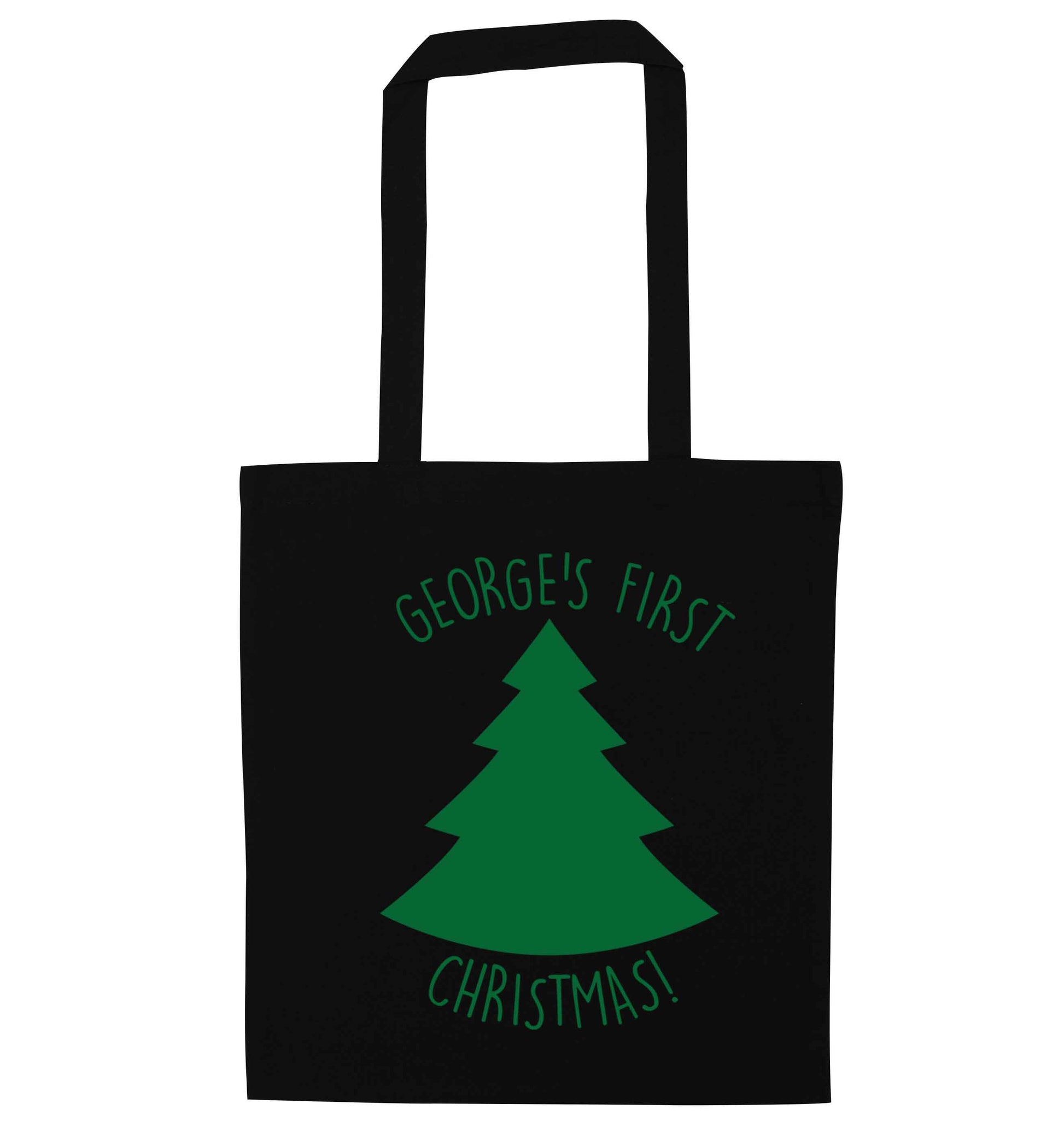 Personalised it's my first Christmas - tree black tote bag