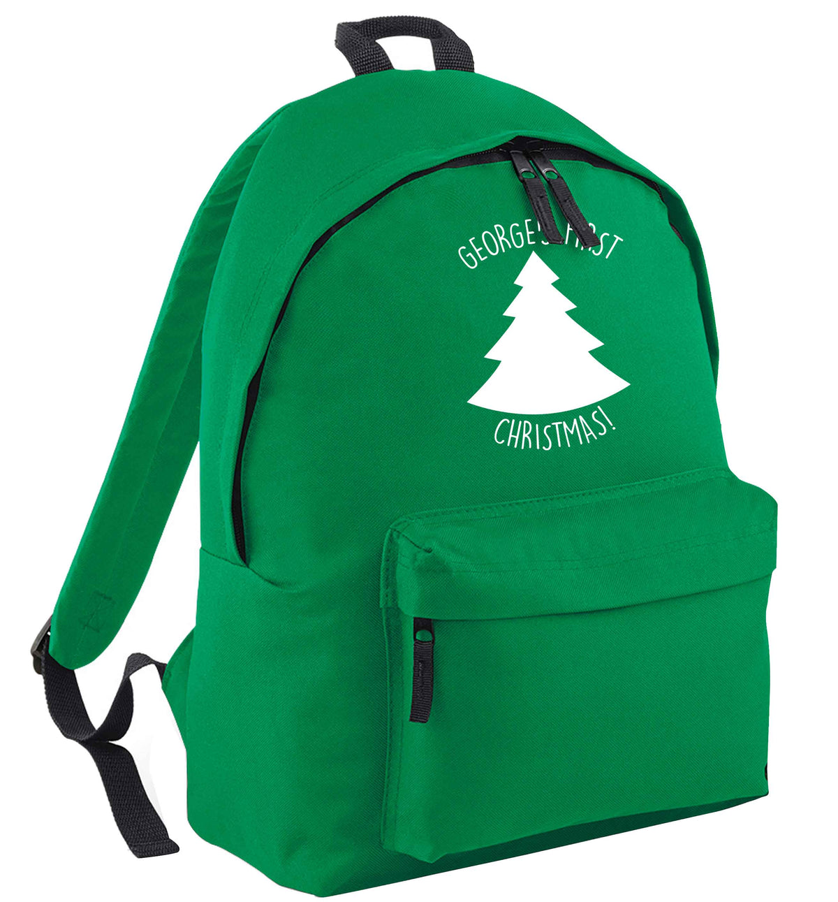 Personalised it's my first Christmas - tree green adults backpack