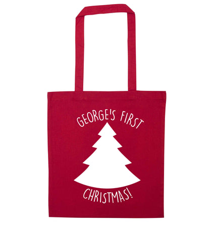 Personalised it's my first Christmas - tree red tote bag