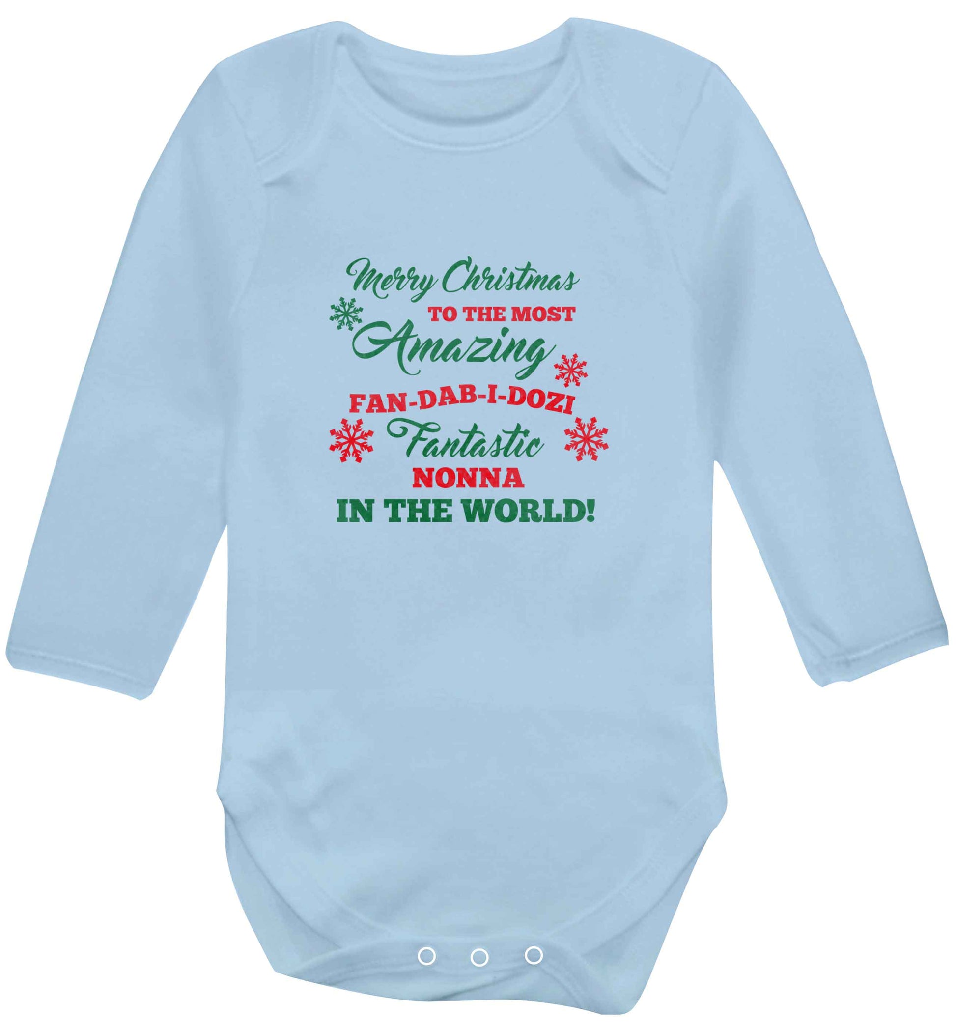 Merry Christmas to the most amazing fan-dab-i-dozi fantasic Nonna in the world baby vest long sleeved pale blue 6-12 months