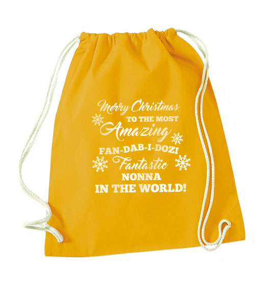 Merry Christmas to the most amazing fan-dab-i-dozi fantasic Nonna in the world mustard drawstring bag