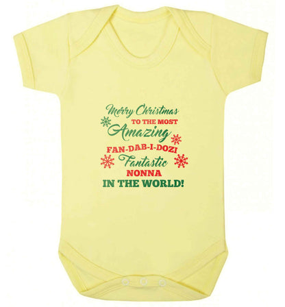 Merry Christmas to the most amazing fan-dab-i-dozi fantasic Nonna in the world baby vest pale yellow 18-24 months