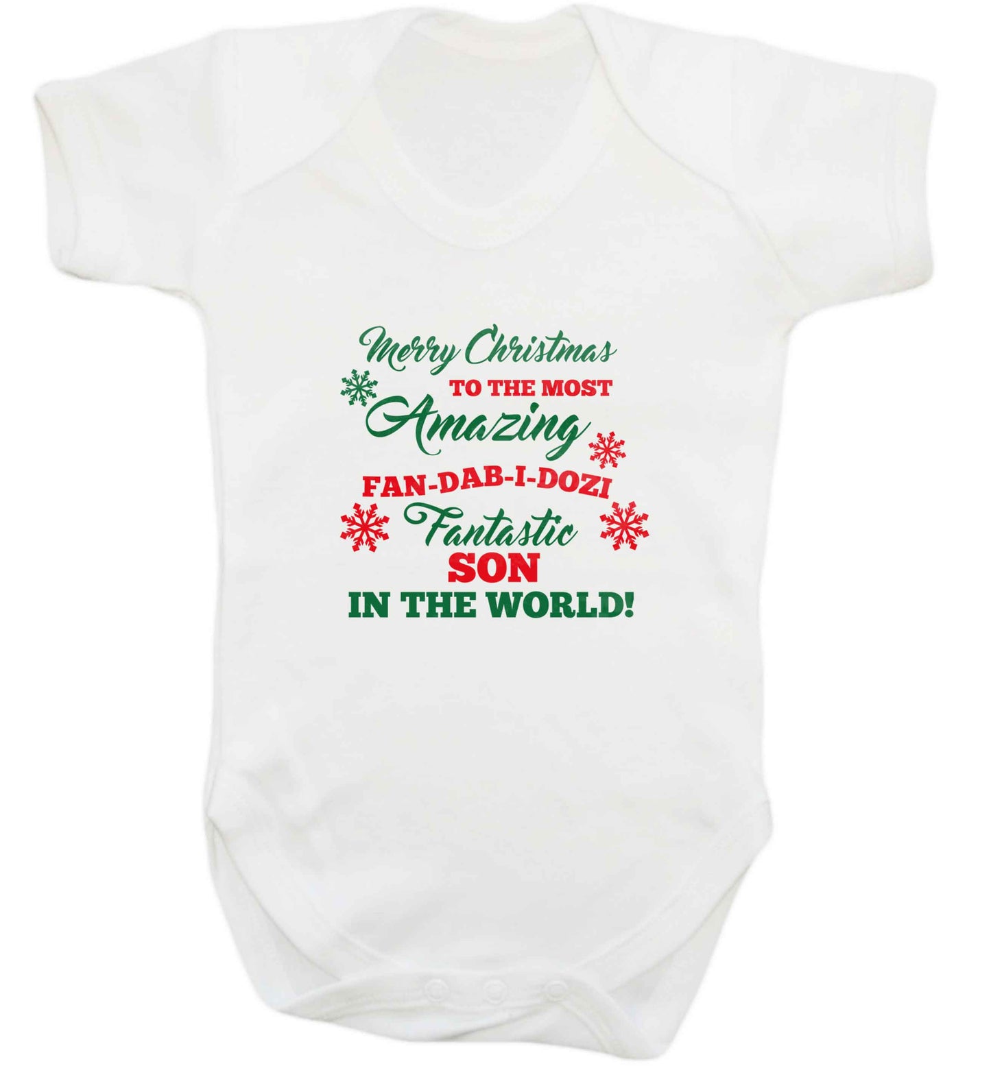 Merry Christmas to the most amazing fan-dab-i-dozi fantasic Son in the world baby vest white 18-24 months