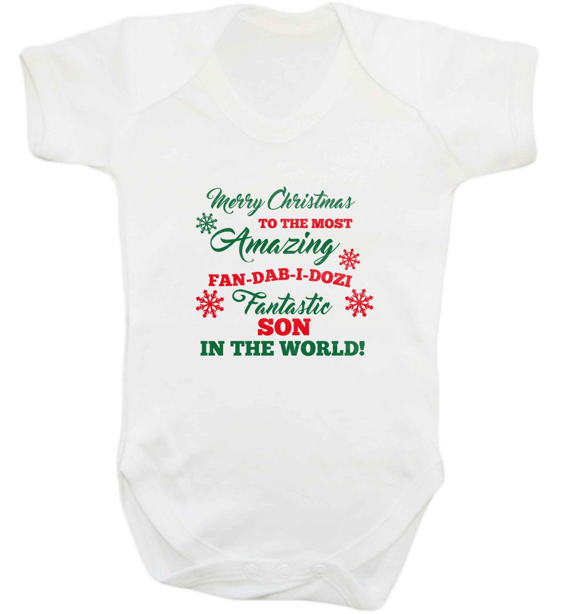 Merry Christmas to the most amazing fan-dab-i-dozi fantasic Son in the world baby vest white 18-24 months