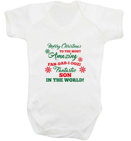 Merry Christmas to the most amazing fan-dab-i-dozi fantasic Son in the world baby vest white 18-24 months