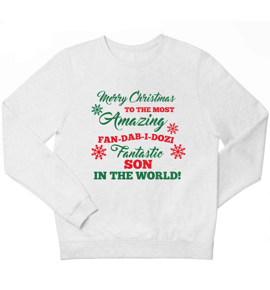 Merry Christmas to the most amazing fan-dab-i-dozi fantasic Son in the world children's white sweater 12-13 Years
