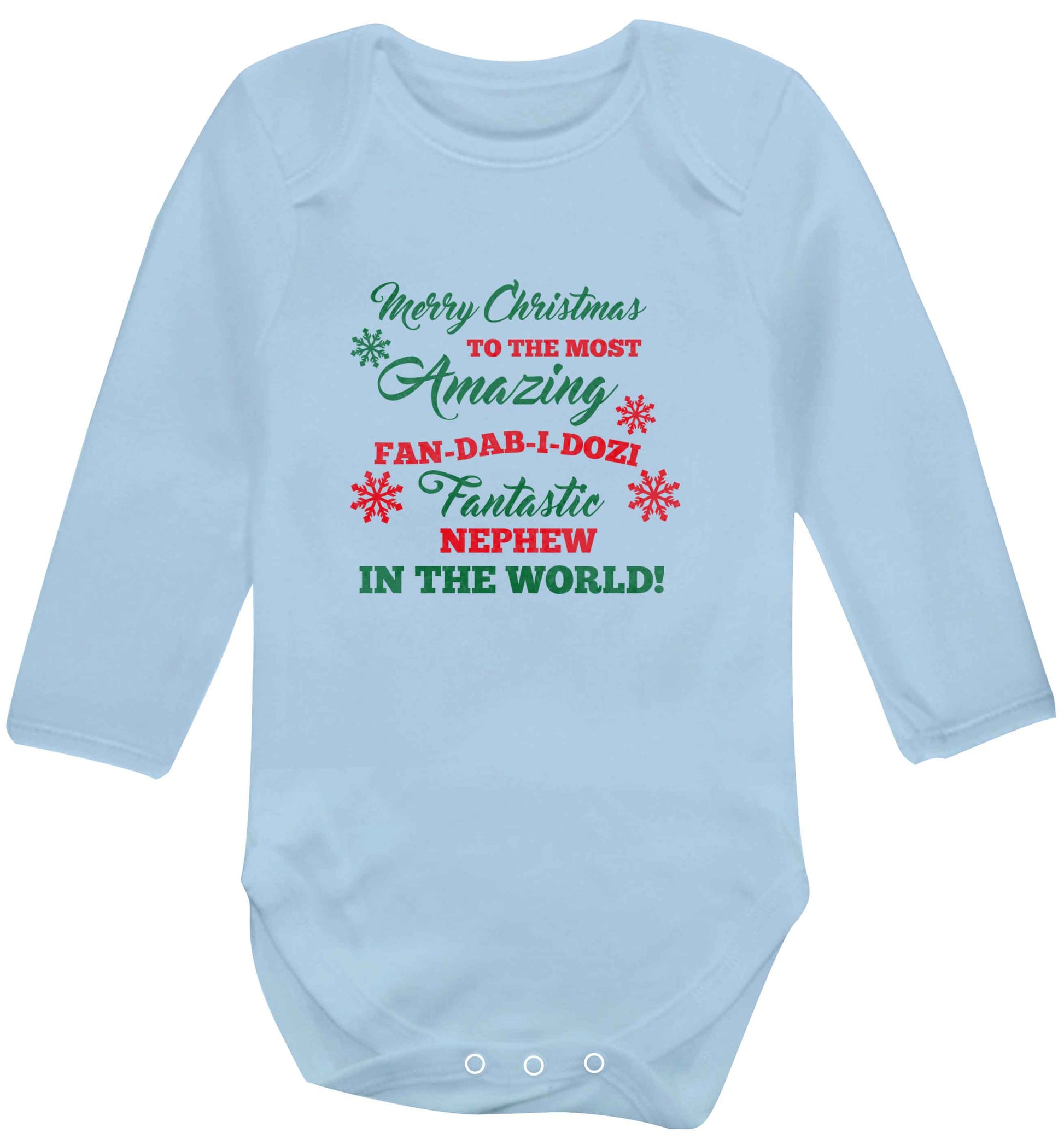 Merry Christmas to the most amazing fan-dab-i-dozi fantasic Nephew in the world baby vest long sleeved pale blue 6-12 months