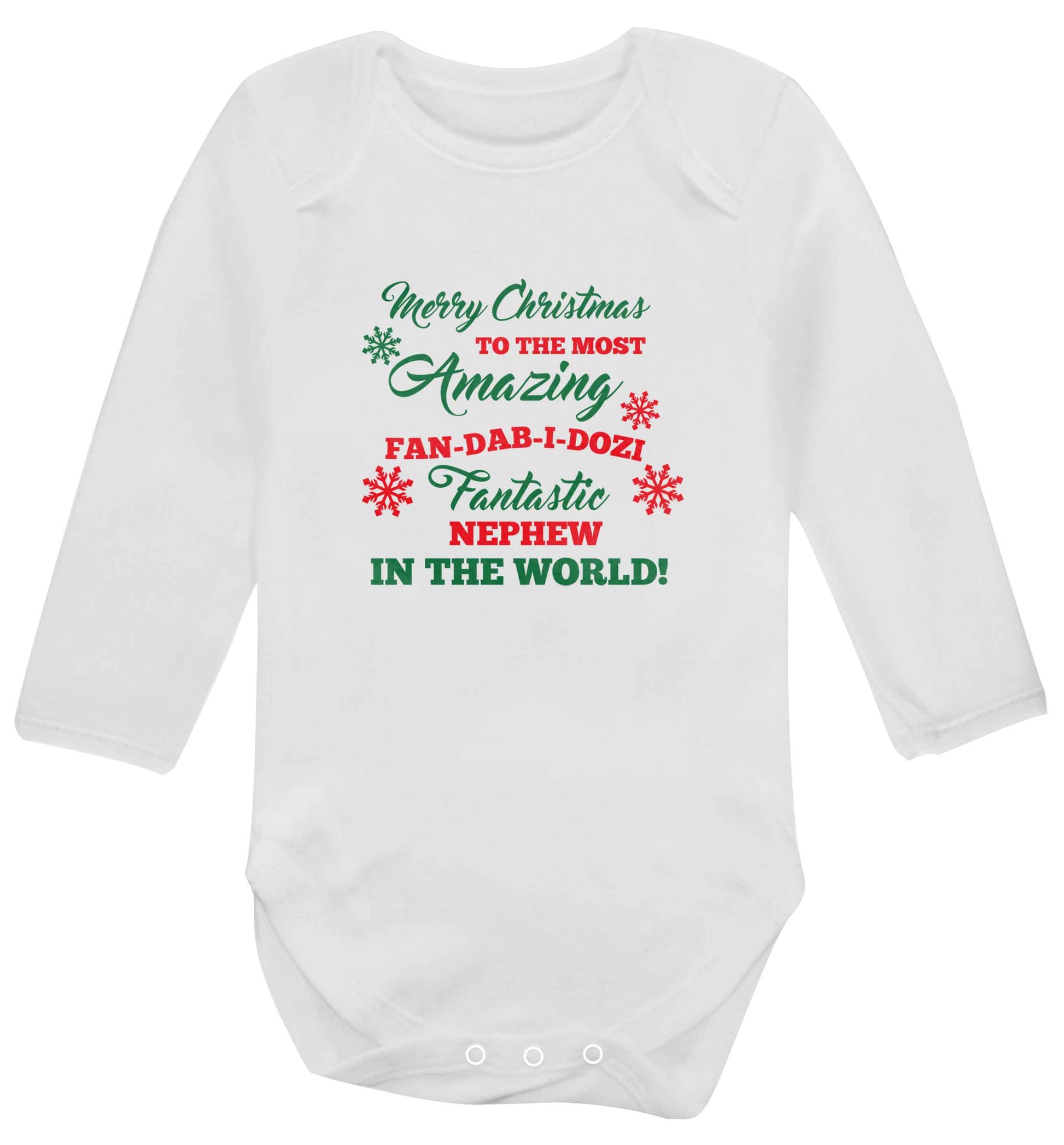 Merry Christmas to the most amazing fan-dab-i-dozi fantasic Nephew in the world baby vest long sleeved white 6-12 months