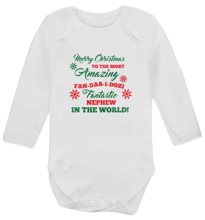 Merry Christmas to the most amazing fan-dab-i-dozi fantasic Nephew in the world baby vest long sleeved white 6-12 months