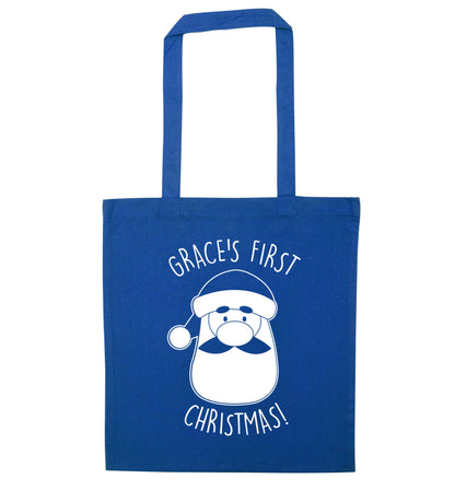 Personalised first Christmas - santa blue tote bag