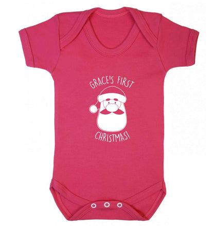 Personalised first Christmas - santa baby vest dark pink 18-24 months