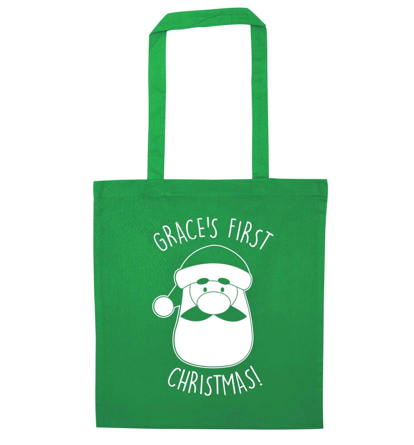Personalised first Christmas - santa green tote bag