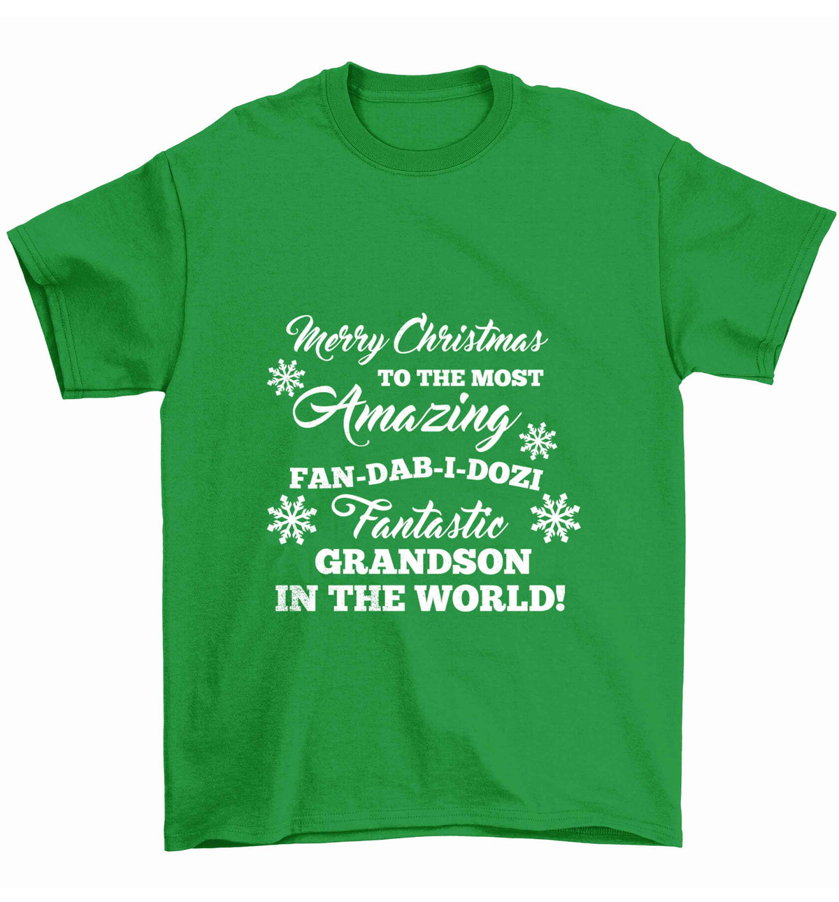 Merry Christmas to the most amazing fan-dab-i-dozi fantasic Grandson in the world Children's green Tshirt 12-13 Years
