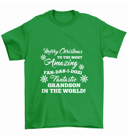 Merry Christmas to the most amazing fan-dab-i-dozi fantasic Grandson in the world Children's green Tshirt 12-13 Years