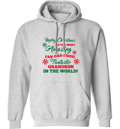Merry Christmas to the most amazing fan-dab-i-dozi fantasic Grandson in the world adults unisex grey hoodie 2XL