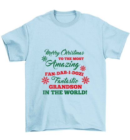 Merry Christmas to the most amazing fan-dab-i-dozi fantasic Grandson in the world Children's light blue Tshirt 12-13 Years