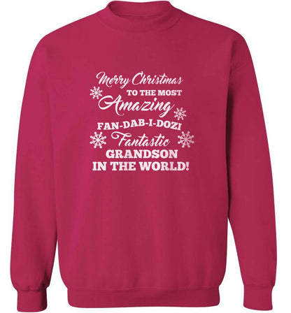 Merry Christmas to the most amazing fan-dab-i-dozi fantasic Grandson in the world adult's unisex pink sweater 2XL