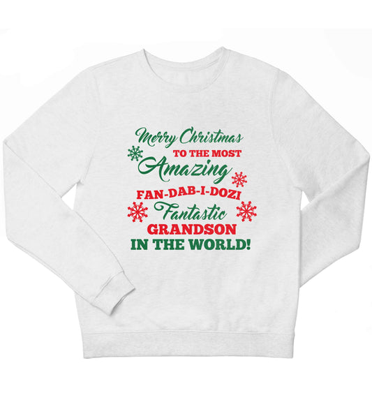 Merry Christmas to the most amazing fan-dab-i-dozi fantasic Grandson in the world children's white sweater 12-13 Years