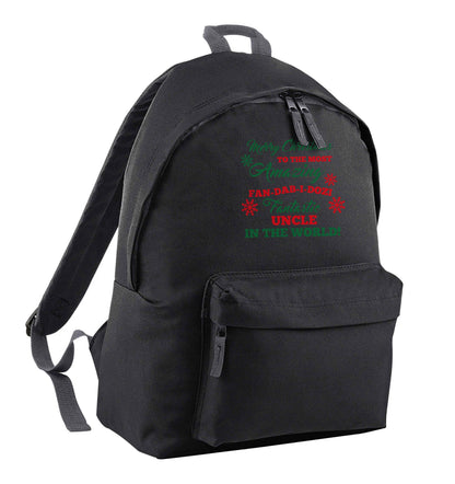 Merry Christmas to the most amazing fan-dab-i-dozi fantasic Uncle in the world black children's backpack