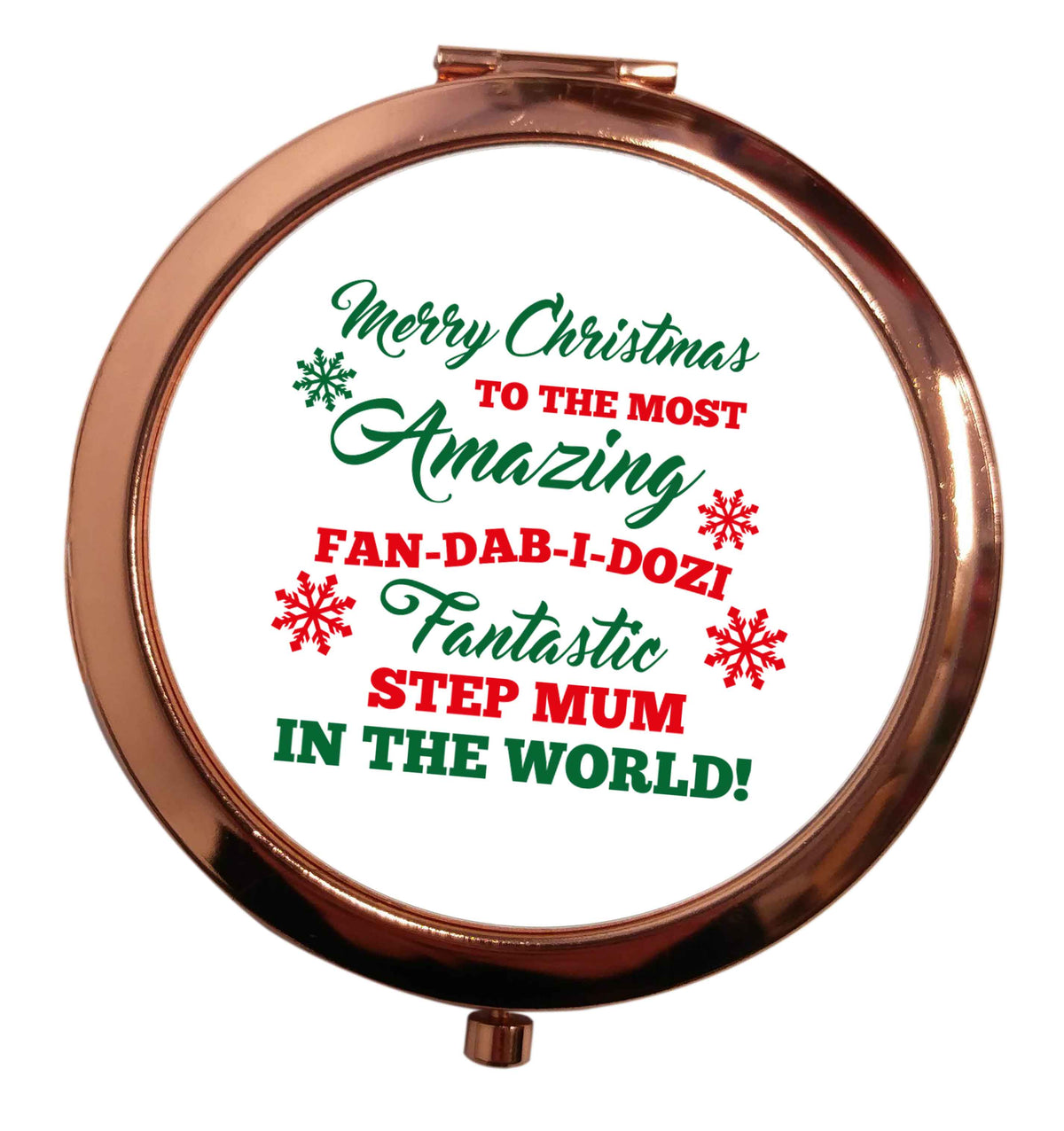 Merry Christmas to the most amazing fan-dab-i-dozi fantasic Step Mum in the world rose gold circle pocket mirror