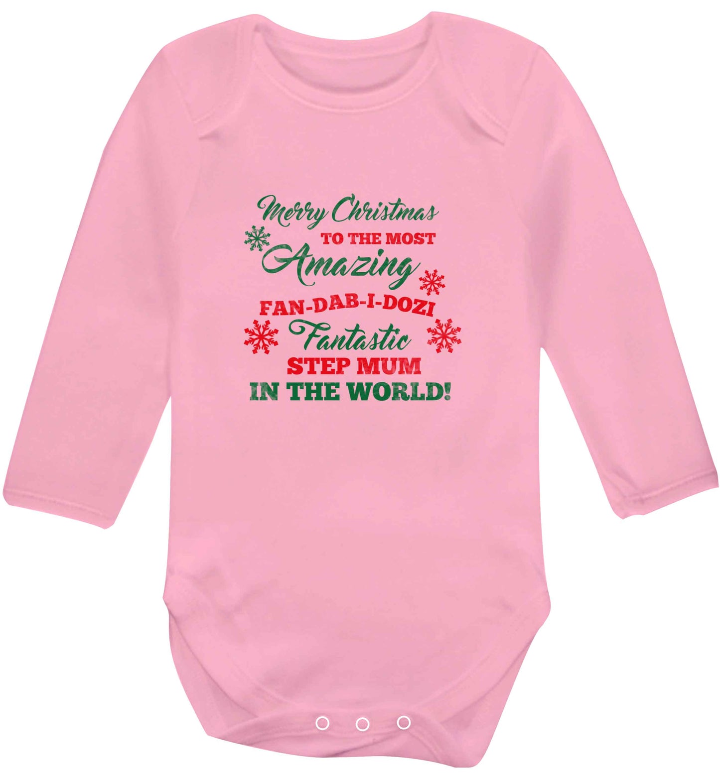 Merry Christmas to the most amazing fan-dab-i-dozi fantasic Step Mum in the world baby vest long sleeved pale pink 6-12 months